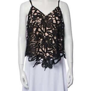 Black Floral Lace Overlay Top
